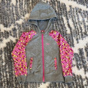 Nike Kids Gray Hoodie with Pink and Yellow Accents